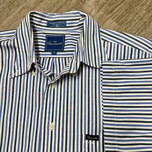 Faconnable Mens Blue‎ White Striped Short Sleeve Button Down Shirt Size M Cotton